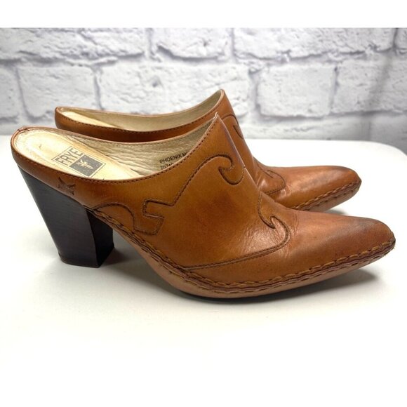 Frye Phoenix Mule Boots Leather brown Ladies Size 6M Western - Picture 3 of 11